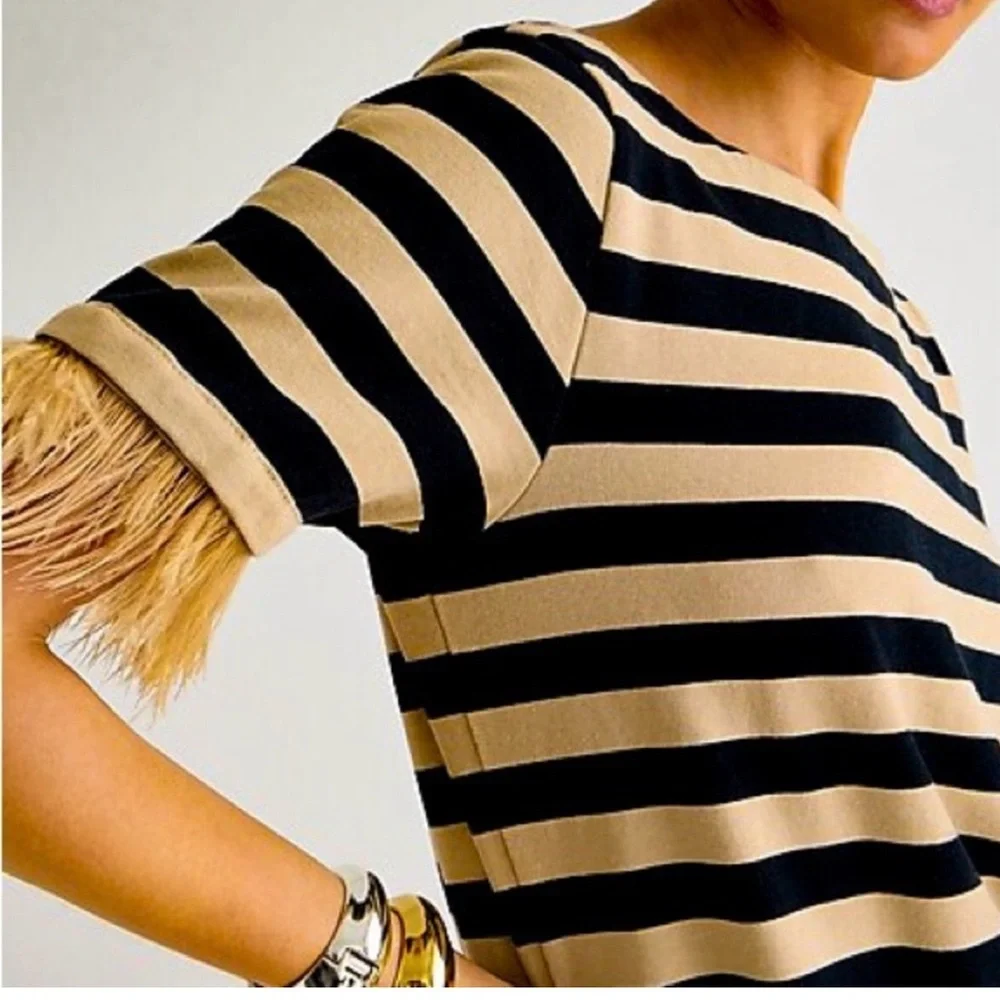 NWT J.Crew Mariner Jersey Cropped Boatneck T Shirt with Feathers - Picture 2 of 7